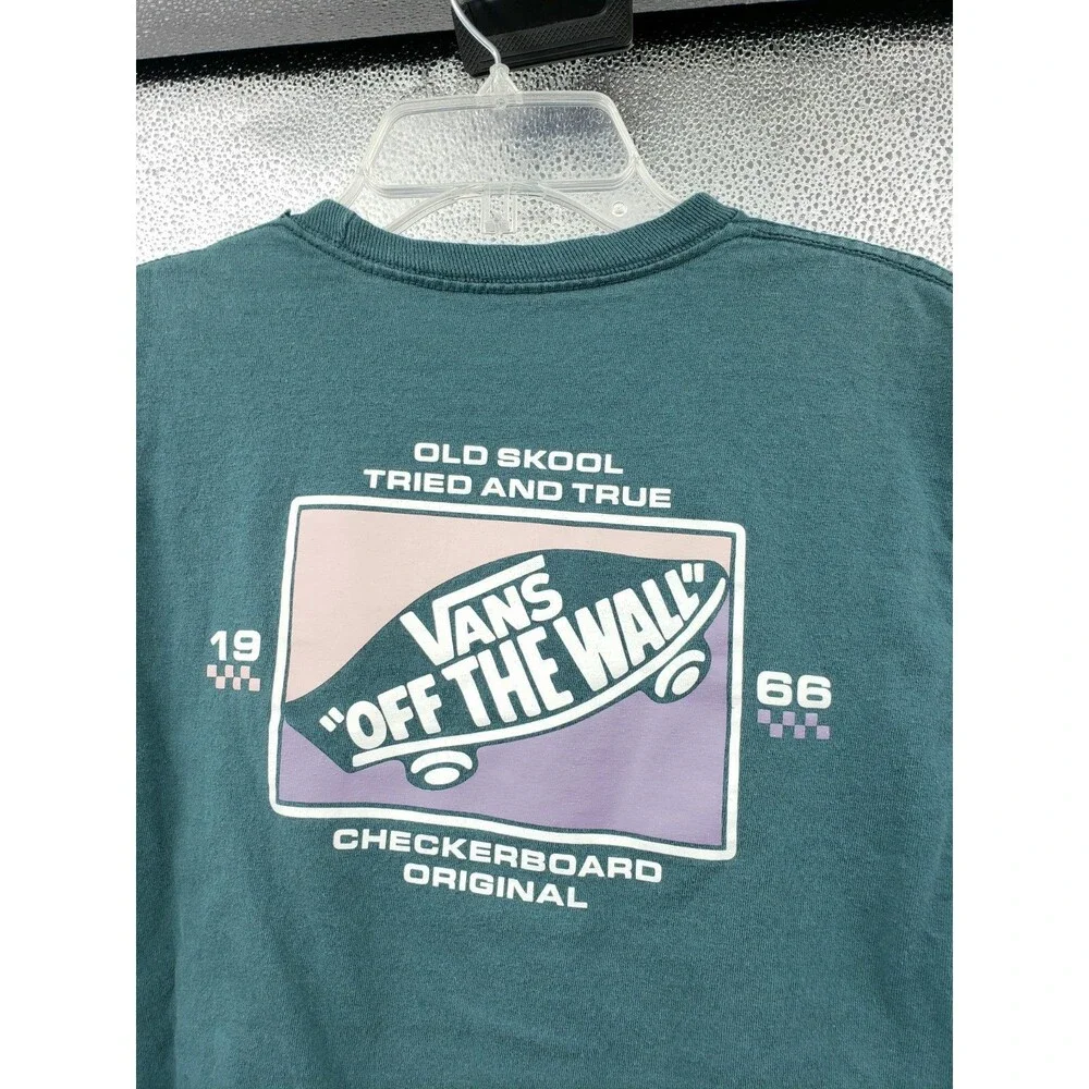 Vans Kids T-Shirt XL Sea Gray Blue Off The Wall Skateboard Double Sided Graphic